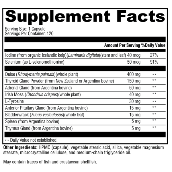 T-150 120 Capsules Supplement Facts